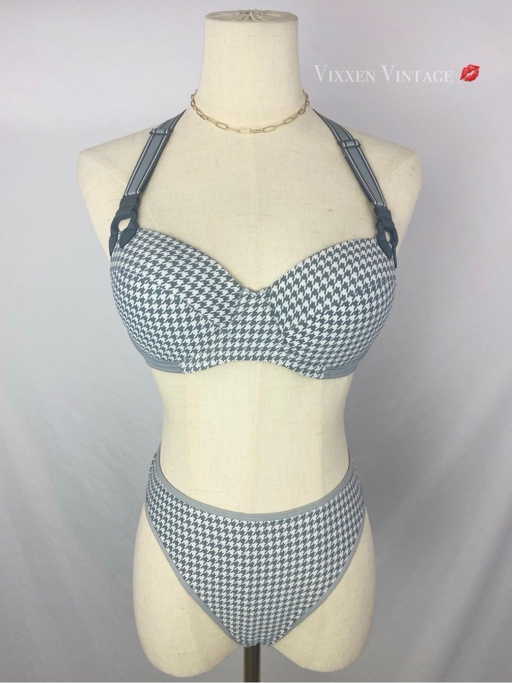 UNDRESSED BY MARLIES DEKKERS 2011 HOUNDSTOOTH 'GLORIA BALCONY BRA & THONG' SET